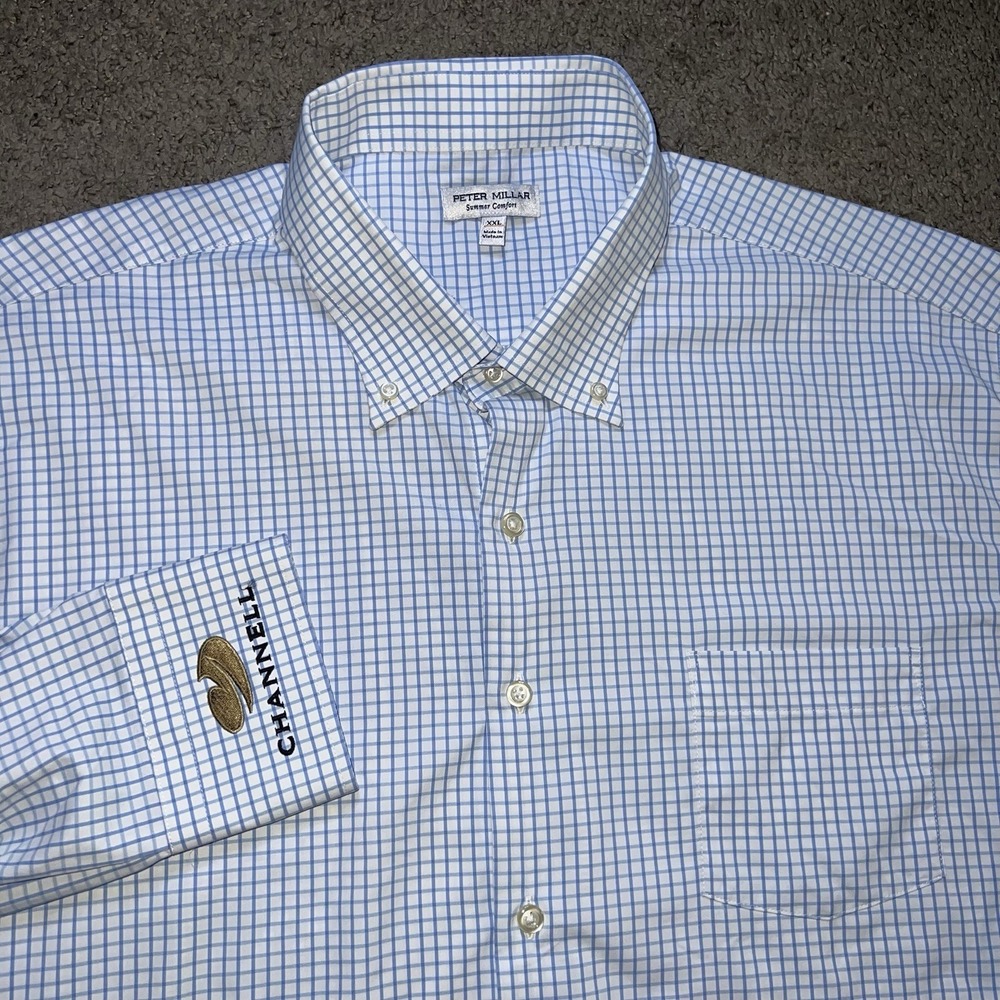NWOT Peter Millar Shirt Hanford Performance Twill Sport Light Blue XXL